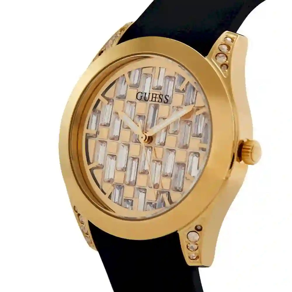 Guess Women’s Quartz Black Silicone Strap Gold Dial 39mm Watch GW0109L1