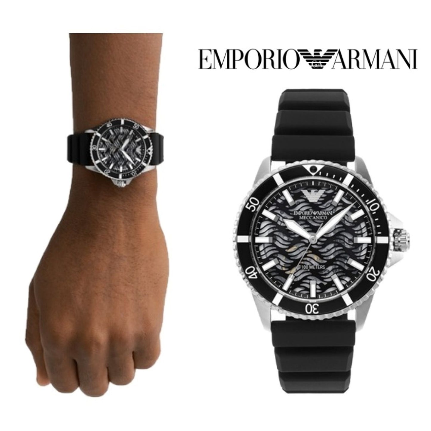 Emporio Armani AR60062 42 mm black dial with black silicon strap