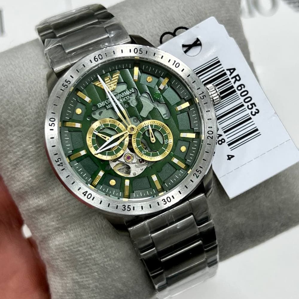 Emporio Armani Men’s Automatic Silver Stainless Steel Green Dial 43mm Watch AR60053