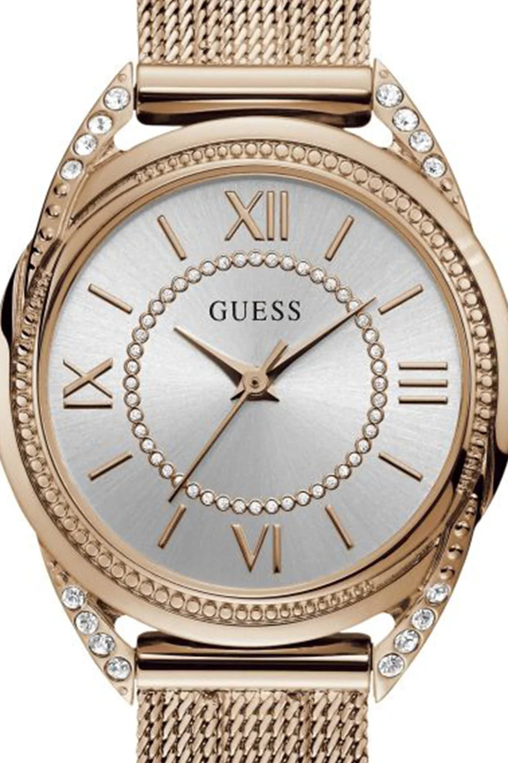 GUESS Ladies rose gold watch with crystal & adjustable GLink W1084L3