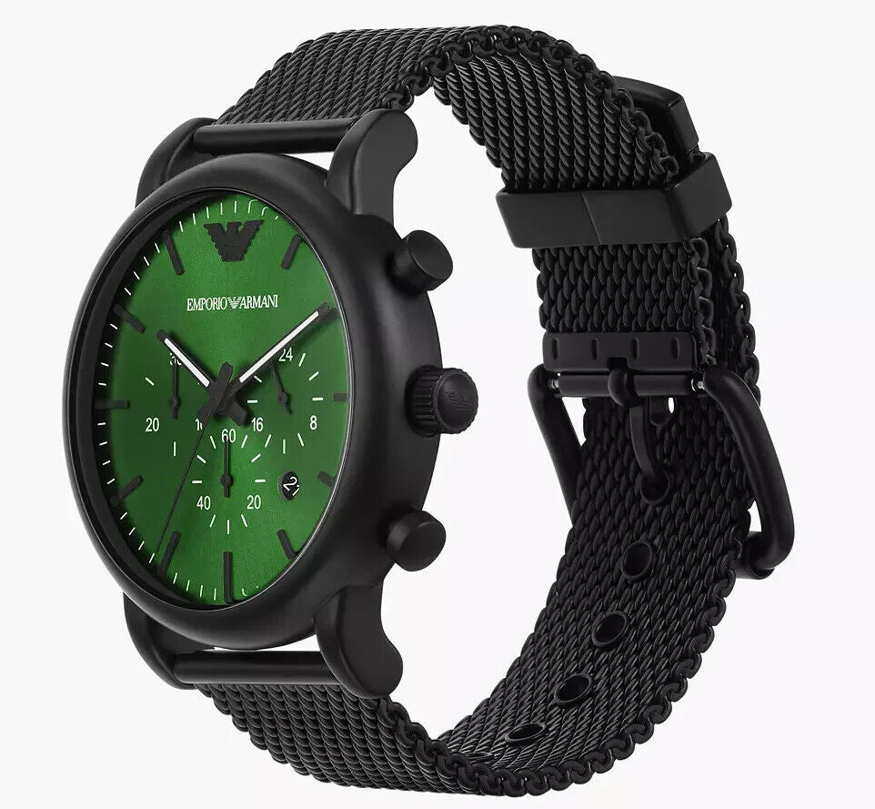 Emporio Armani AR11470 chronograph green dial black chain