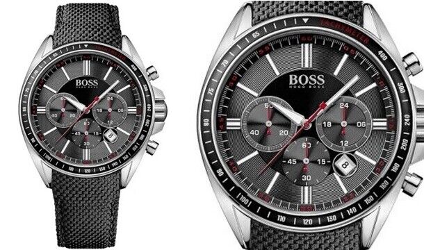 Hugo Boss Men’s Quartz Leather Strap Black Dial 44mm Watch 1513087