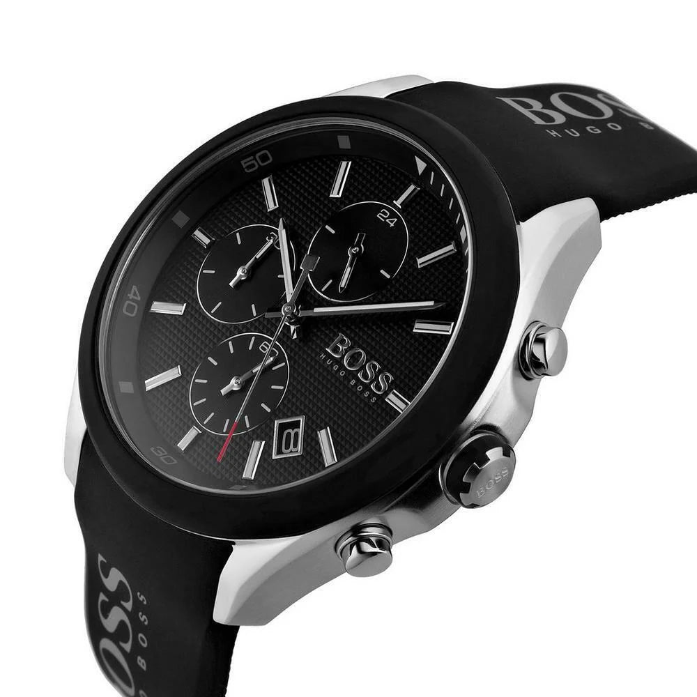 HUGO BOSS Velocity Black Silicone Strap Black Dial Chronograph Quartz Watch for Gents - 1513716