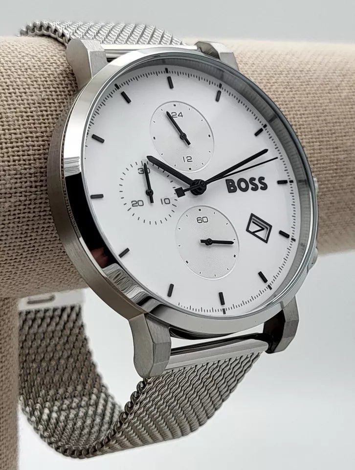 Hugo Boss Men’s Quartz Silver Stainless Steel White Dial 43mm Watch 1513933