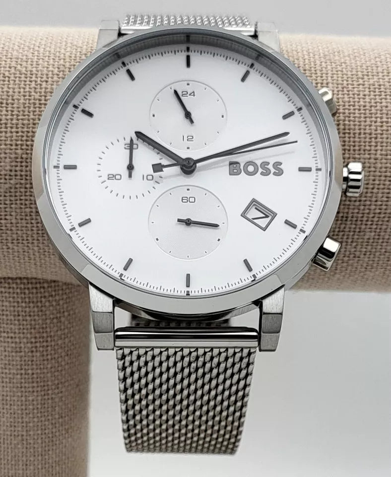 Hugo Boss Men’s Quartz Silver Stainless Steel White Dial 43mm Watch 1513933