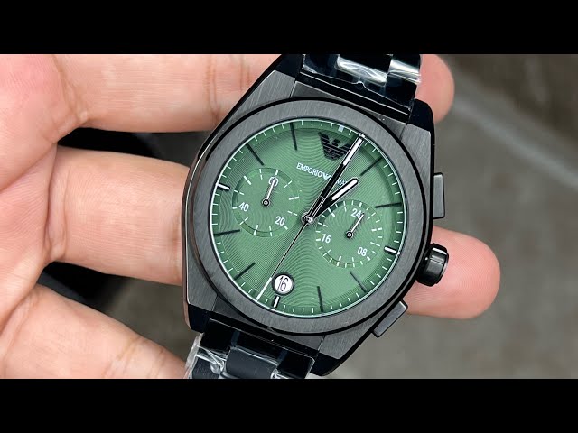 AR11562 Emporio Armani black stainless steel watch with green dial