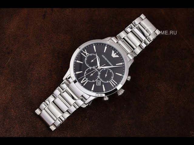 Emporio Armani AR11208 black dial chronograph watch silver chain with date 44mm