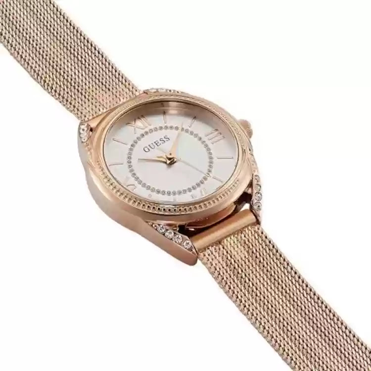 GUESS Ladies rose gold watch with crystal & adjustable GLink W1084L3