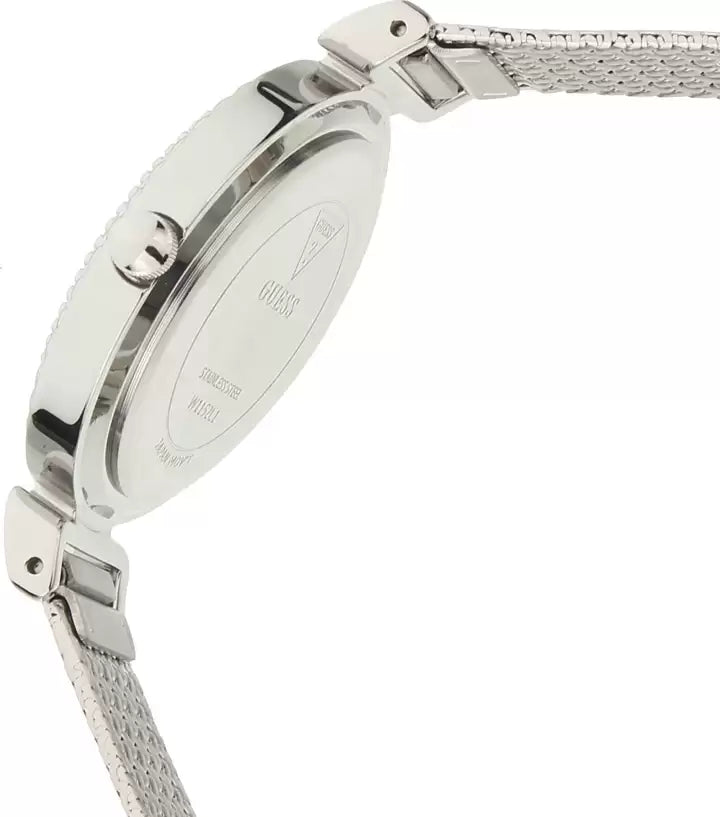 GUESS Ladies silver watch with white dial and mesh bracelet W1152L1