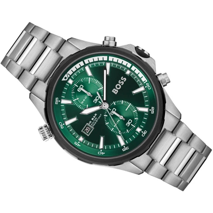 Hugo Boss Men’s Quartz Silver Stainless Steel Green Dial 46mm Watch 1513930